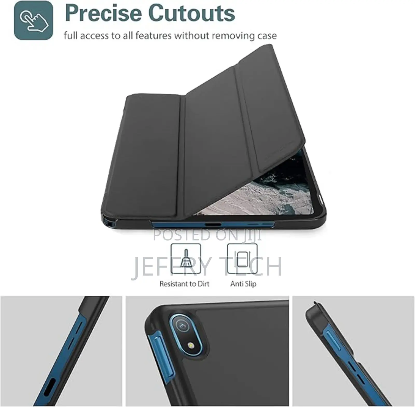Lightweight Hard Folio Smart Case for Nokia T20 -Black