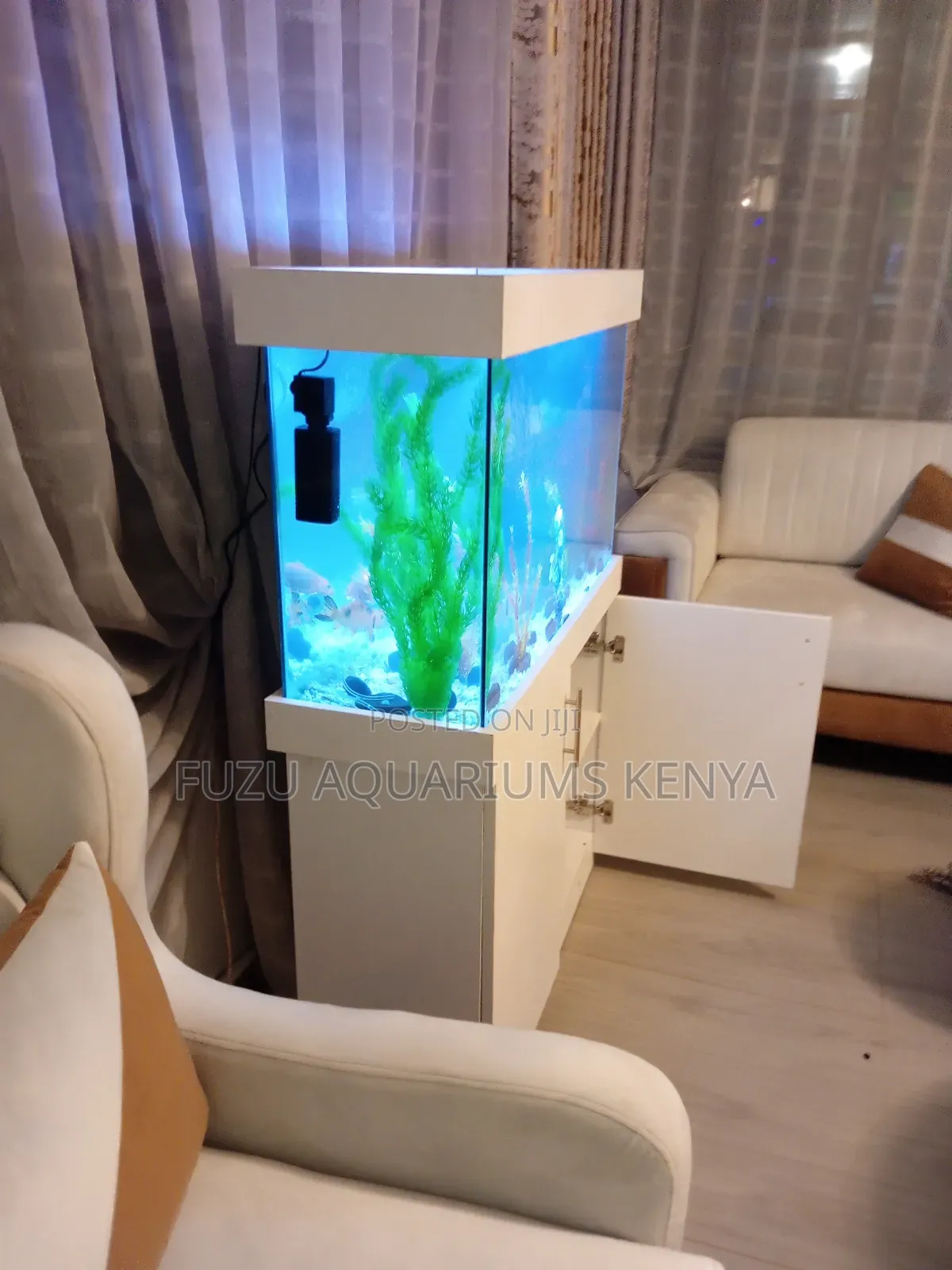 Brilliant White Aquarium With Cabinet and Fish