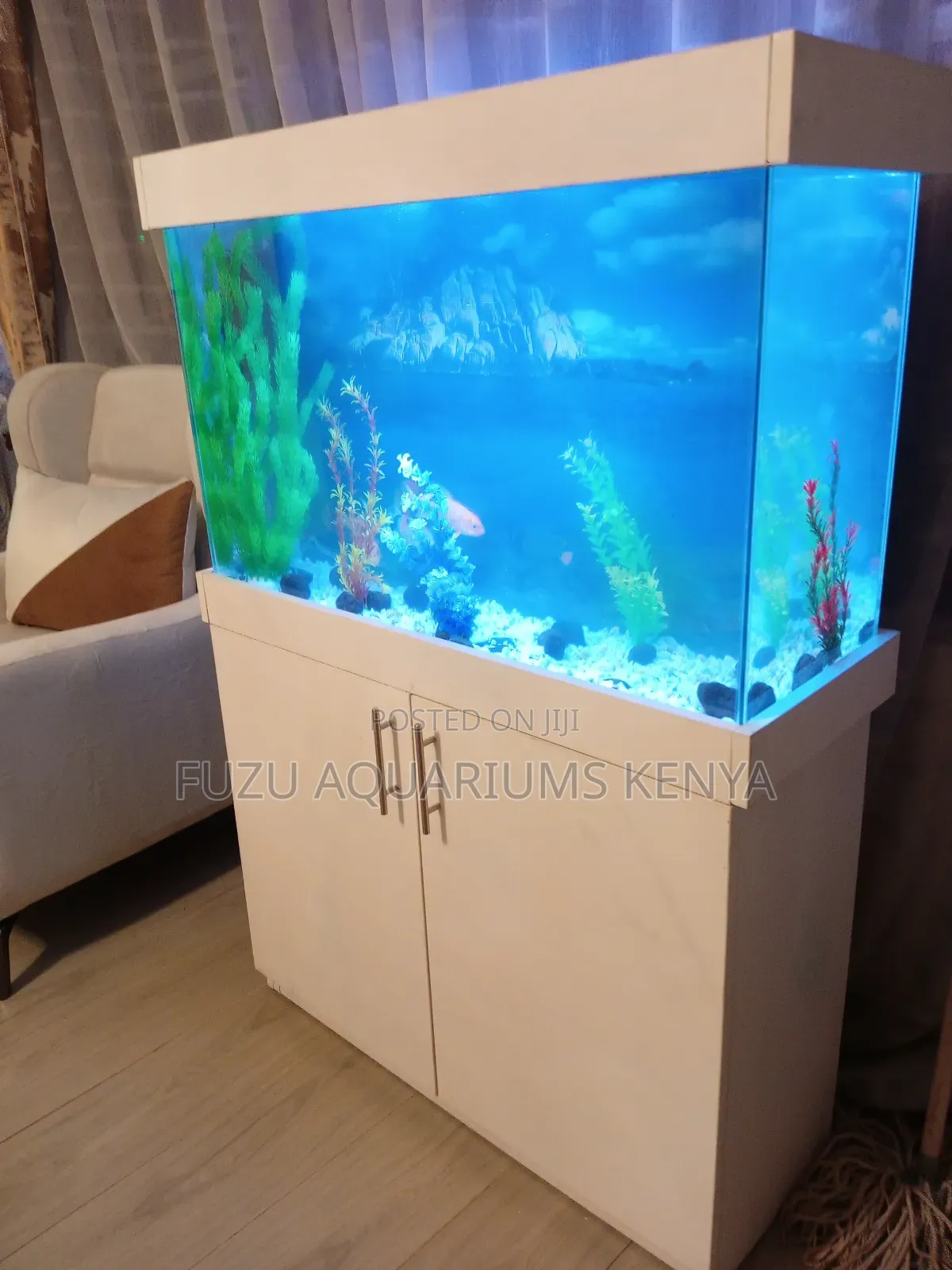 White Themed Aquarium With Ocean Blue Light