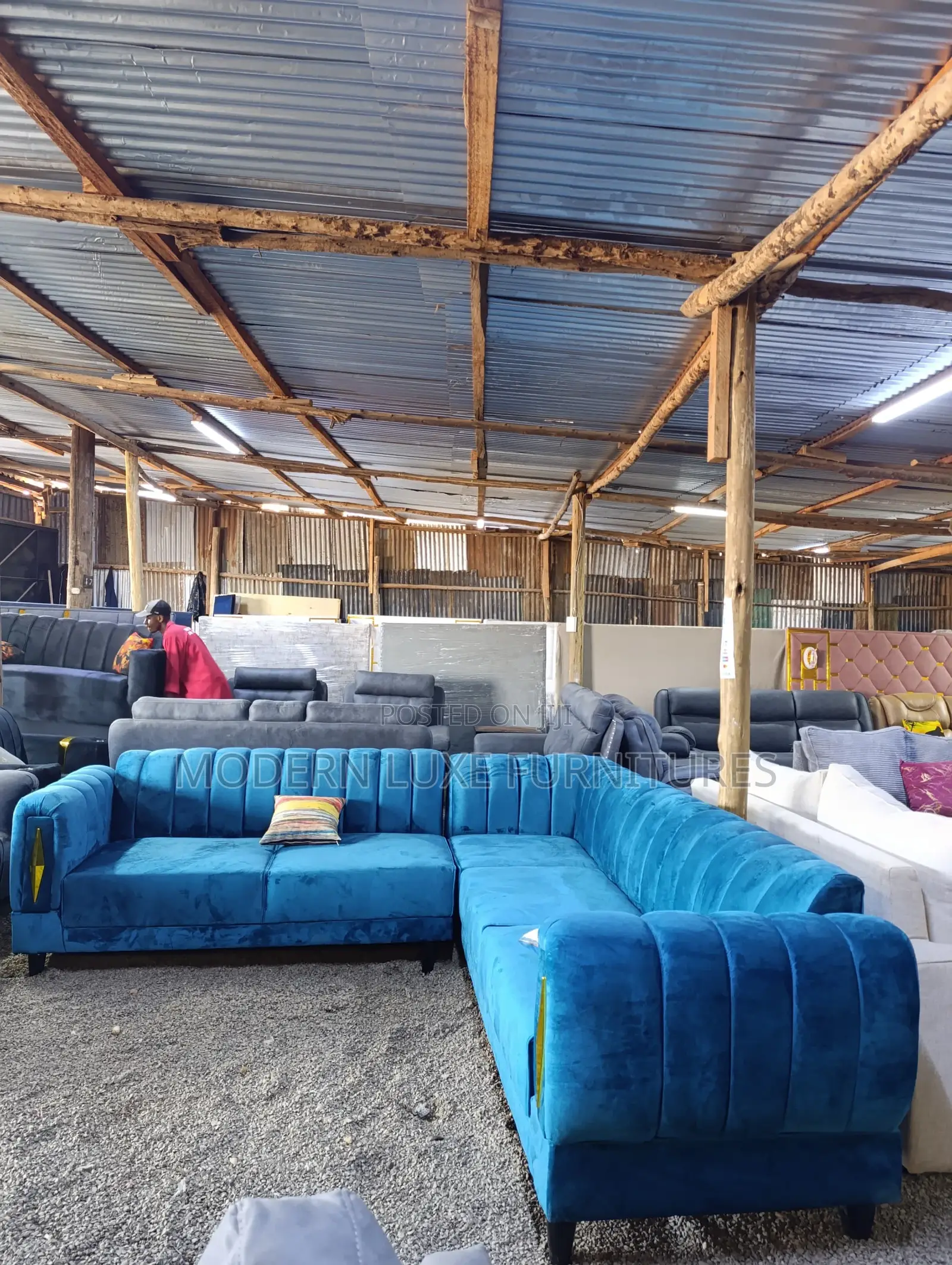 Elegant Extra-Large Blue L Sofa