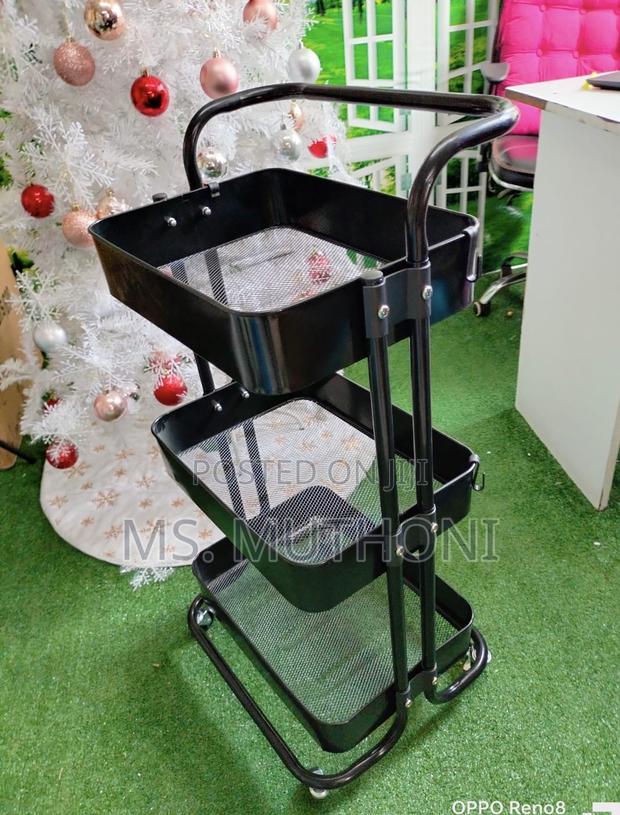 Full Metallic Multi-Functional Movable Trolley Storage Rack - thumbnail 3