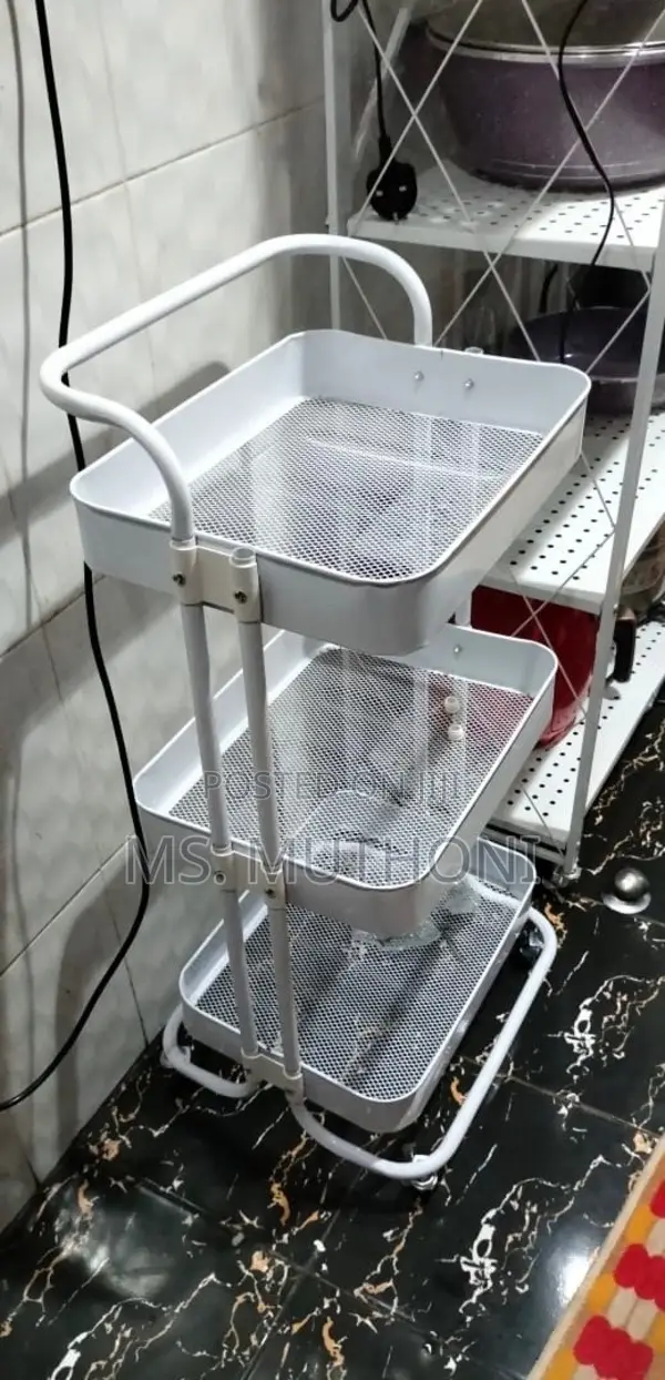 Full Metallic Multi-Functional Movable Trolley Storage Rack