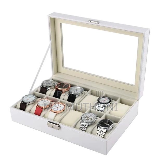 White Leather Watch Organizer* (12 Slots) - main view