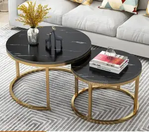 Black Nesting Coffee Table Marble Effect