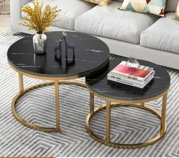 Black Nesting Coffee Table Marble Effect