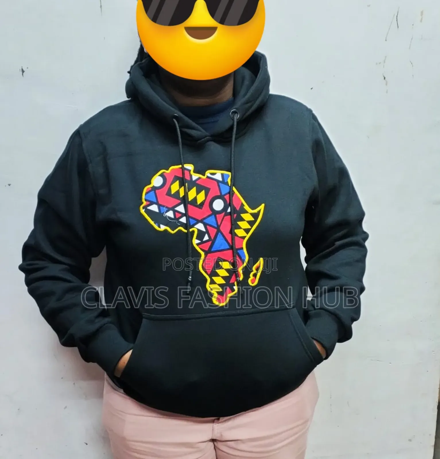 Navy Blue Hoodie With Map of Africa Ankara