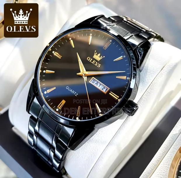 Classic Black -Blue Olevs Gents Stainless Steel Strap Watch