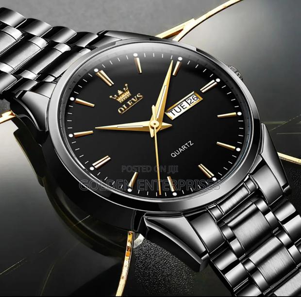 Classic All Black Olevs Gents Stainless Steel Strap Watch