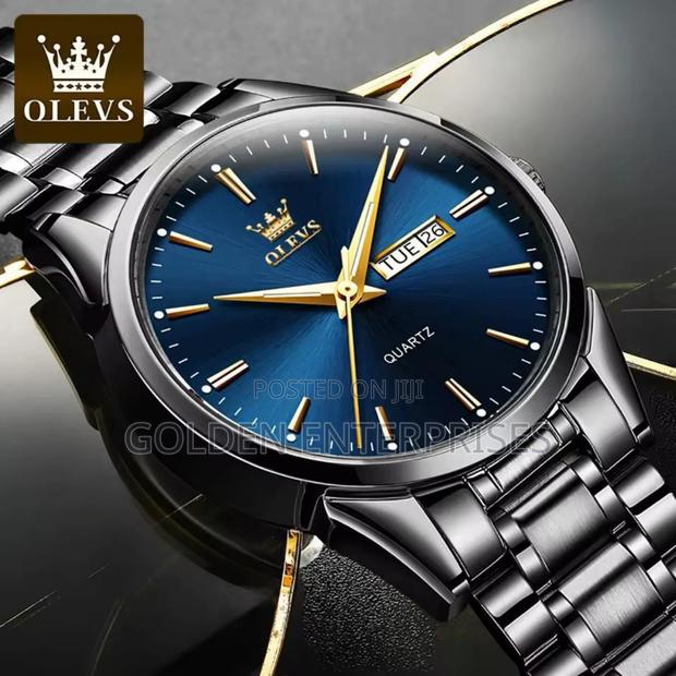 Olevs Classic Black -Blue Stainless Steel Strap Watch - main view