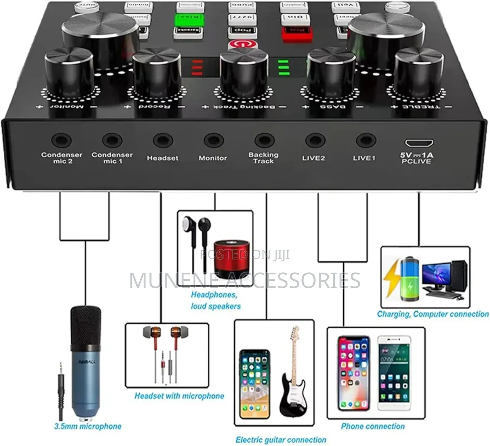 V8S Rechargeable Sound Card For Bm800 Condenser Mic Type C