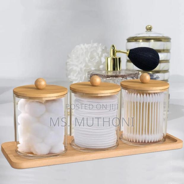 3pcs Acrylic Storage Box With Bamboo Lids Tray
