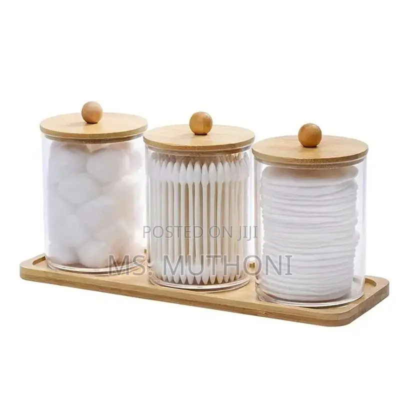 3pcs Acrylic Storage Box With Bamboo Lids Tray