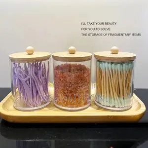 3pcs Acrylic Storage Box With Bamboo Lids Tray