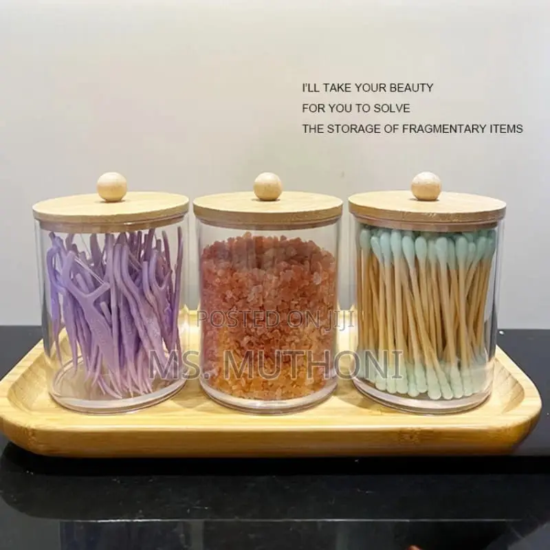 3pcs Acrylic Storage Box With Bamboo Lids Tray