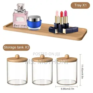 3pcs Acrylic Storage Box With Bamboo Lids Tray