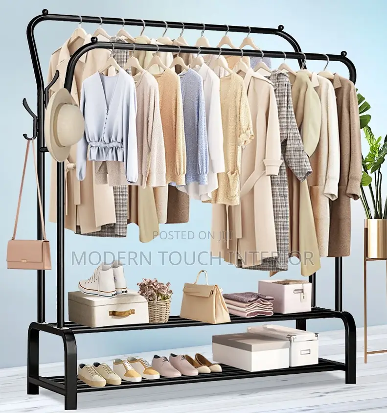 Black Multi-Functional Rack With Shoe Storage