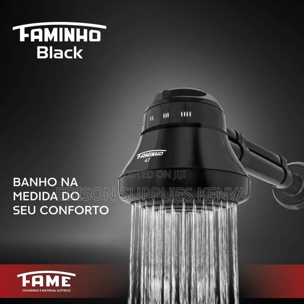 Black Fame Instant Shower With Free Black Plastic Shower Arm