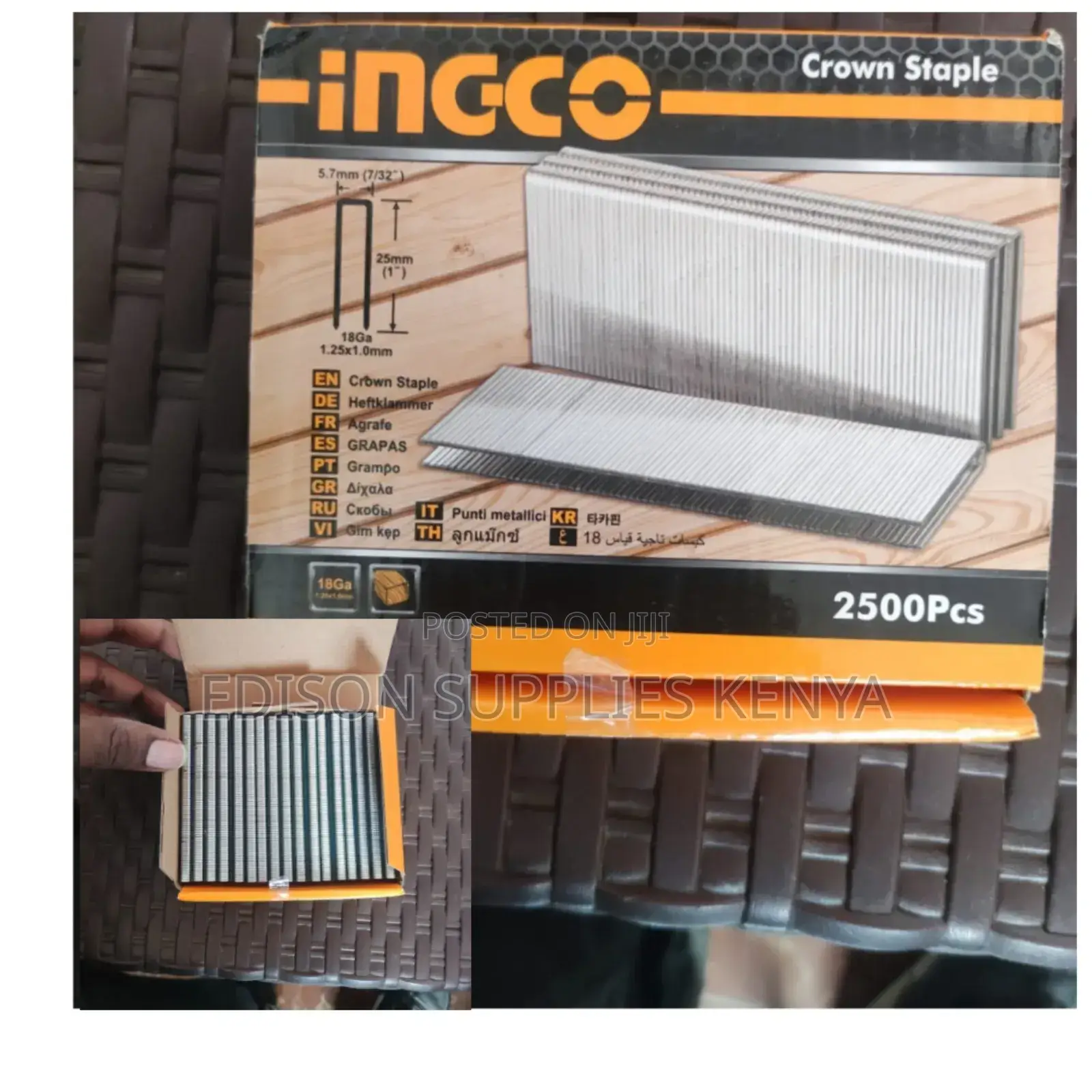 Ingco Crown Staples Pins for Air Stapler Guns 18GA 25mm/40mm
