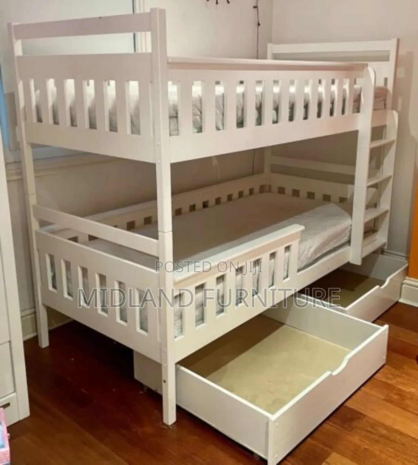 White Children Double Decker Beds With Drawers
