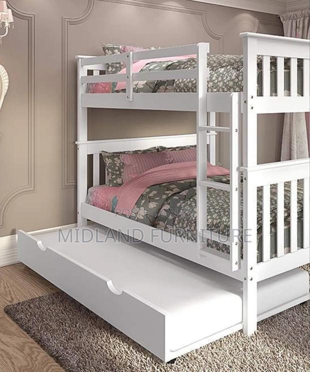 White Children Double Decker Beds With Drawers - main view