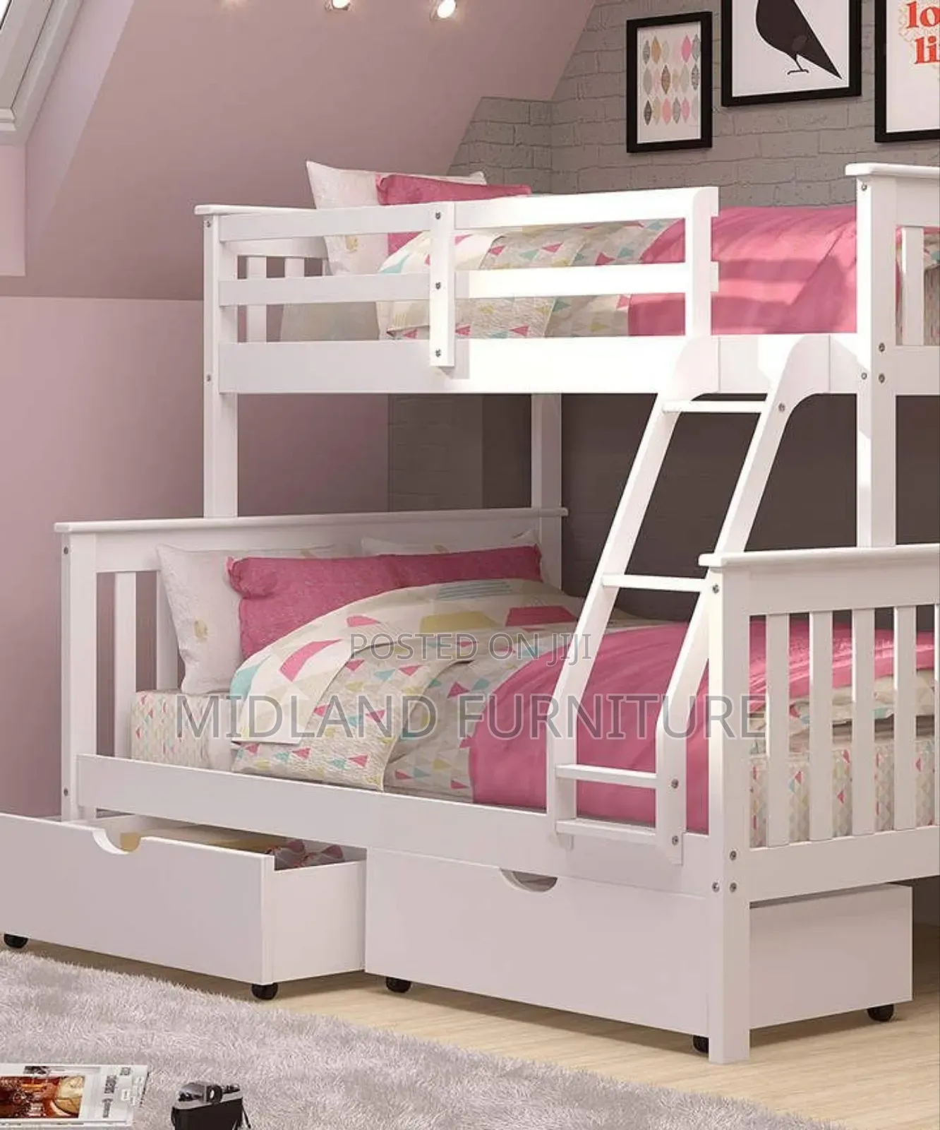 White Children Double Decker Beds With Drawers