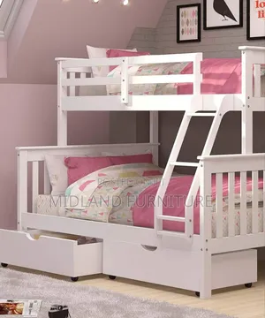 White Children Double Decker Beds With Drawers