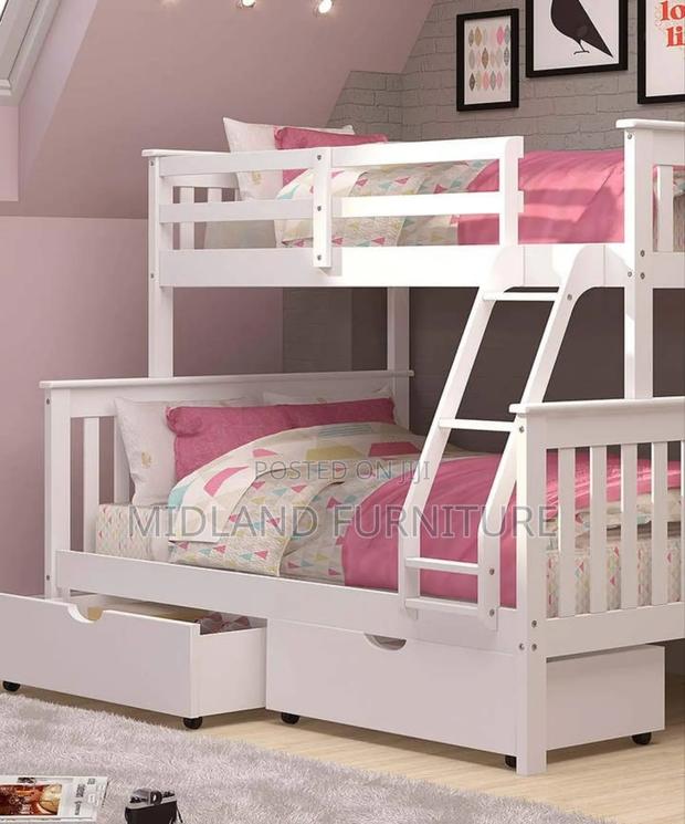 White Children Double Decker Beds With Drawers - thumbnail 3