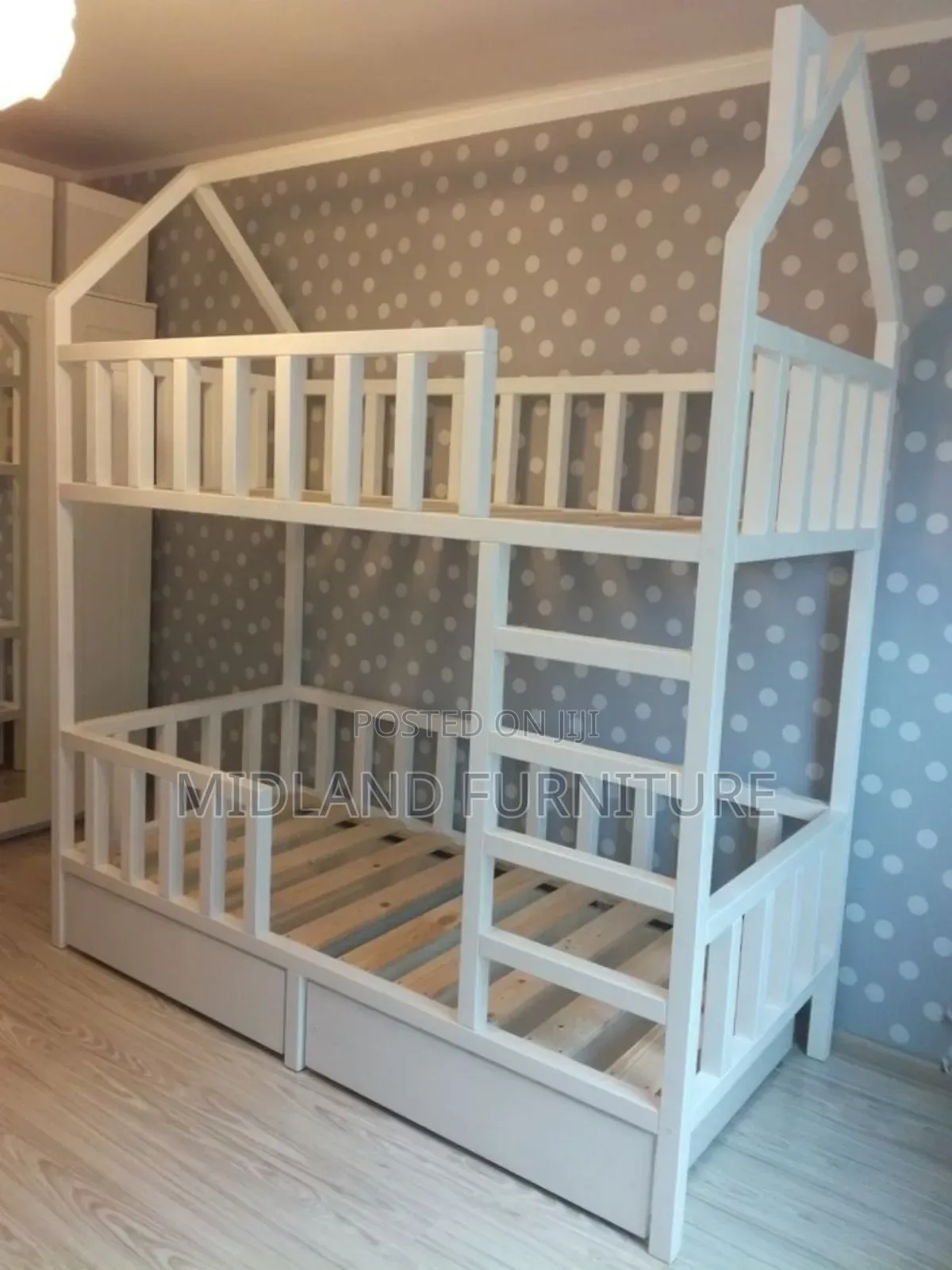 White Children Double Decker Beds With Drawers
