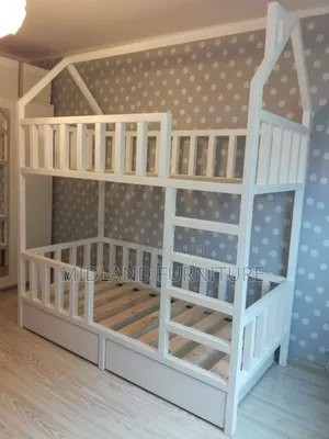 White Children Double Decker Beds With Drawers