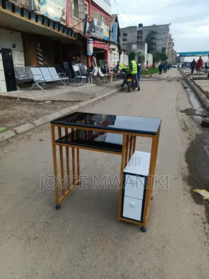 Manicure Table, Gold and Black Marble Top 