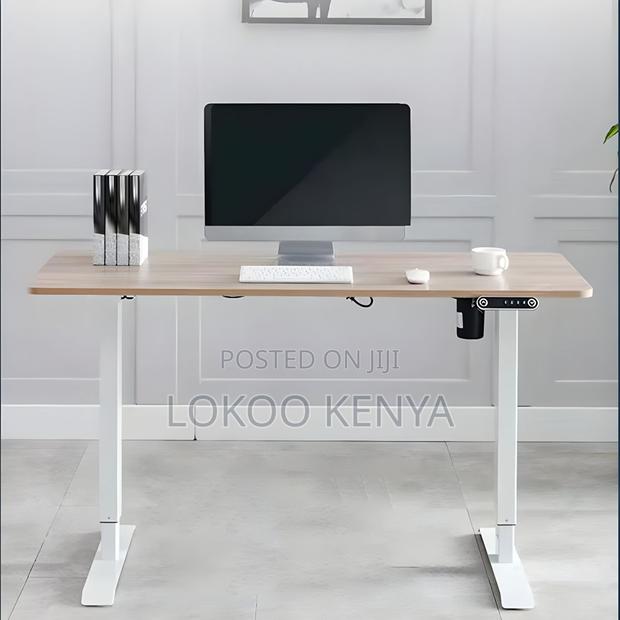 Office Desk: Top Wood Adjustable Height Desk