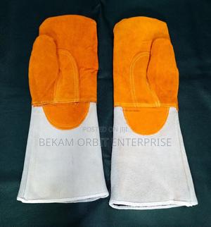 Professional Oven Mitts Orange Leather Gloves - main view
