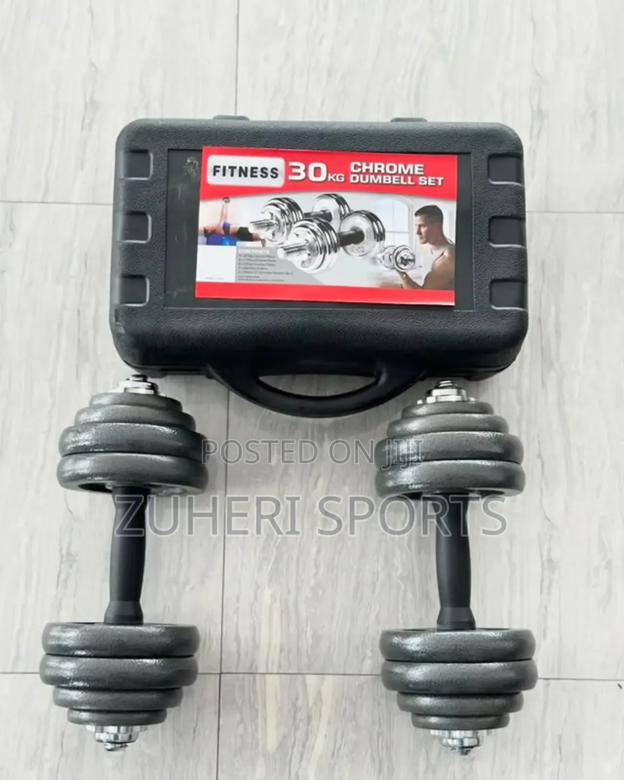 30kg Adjustable Dumbbell Set; Heavy Duty Cast Iron Plates