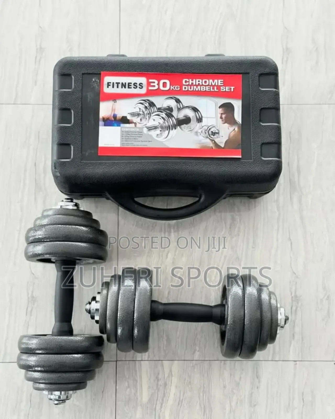 30kg Adjustable Dumbbell Set; Heavy Duty Cast Iron Plates