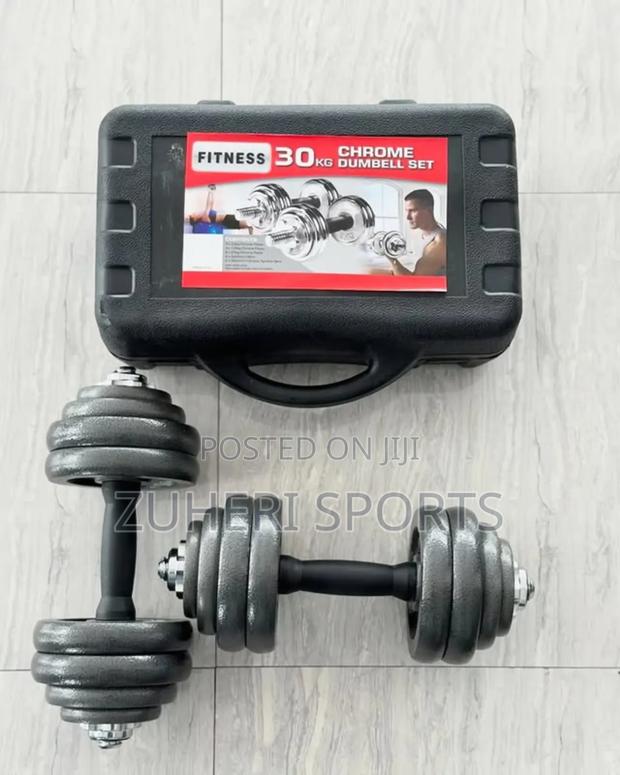 30kg Adjustable Dumbbell Set; Heavy Duty Cast Iron Plates - thumbnail 2