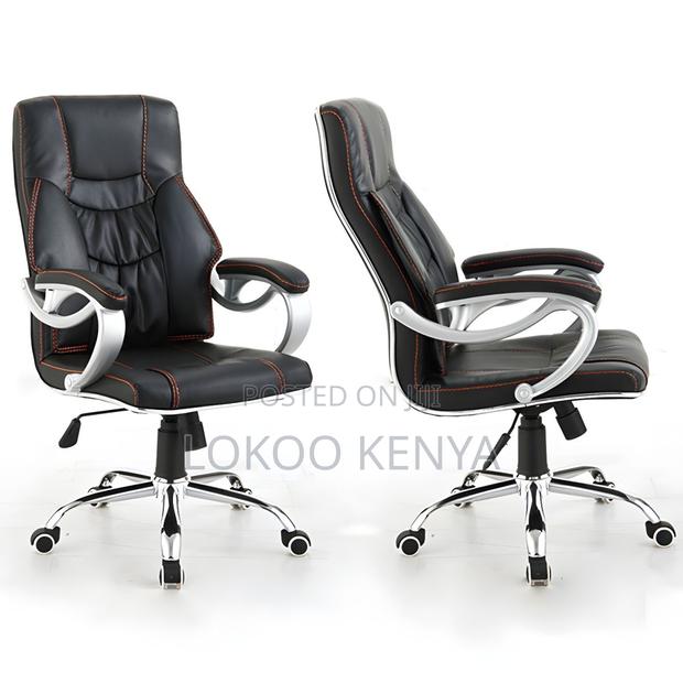 Office Chair: Black Leather Swivel Office Chair - thumbnail 3