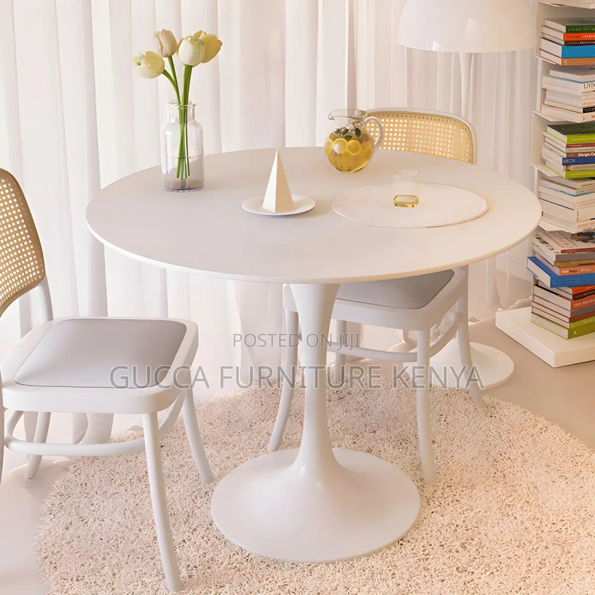 Dining Tables: Contemporary White Simple Round Dining Table