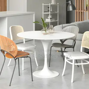 Dining Tables: Contemporary White Simple Round Dining Table