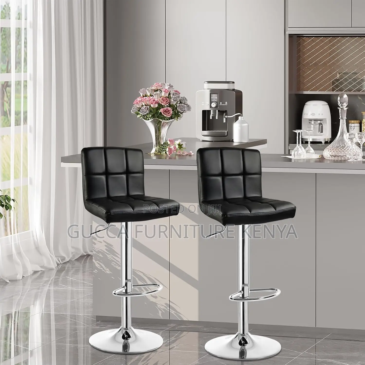 Home Chairs: Leather Adjustable Swivel Kitchen Barstool