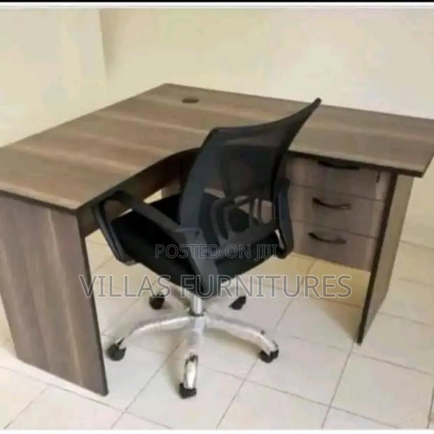 American Wallnat L Shaped Office Desk and Swivel Mesh Chair