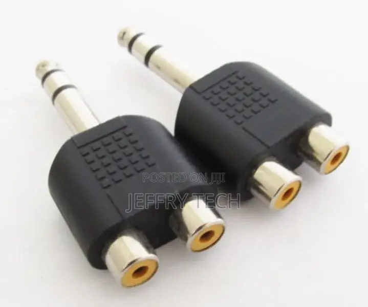 1/4" 6.35mm Stereo Male to 2 Dual Phono RCA Female Jack Adap