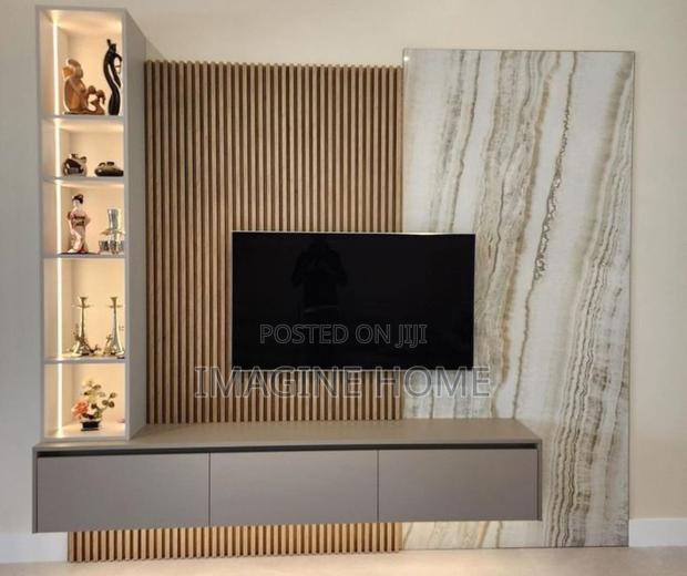 TV Wall Decor With Fluted Wall Panels With Marble Sheets