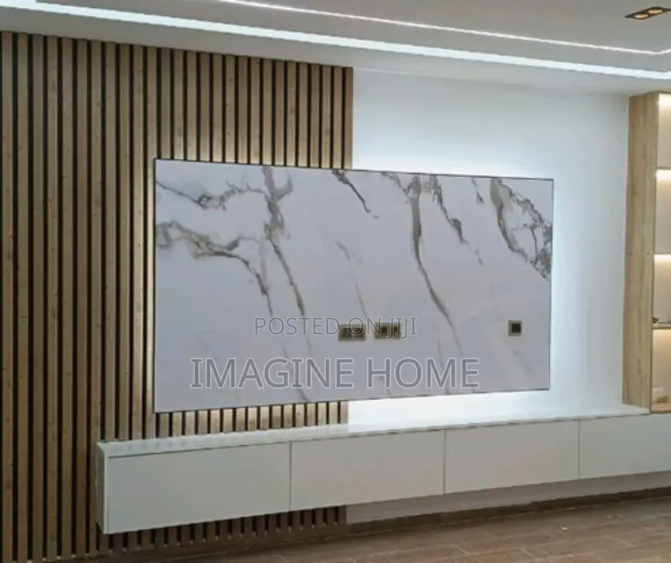 Brown Fluted Wall Panels TV Wall Decor With Marble Sheets