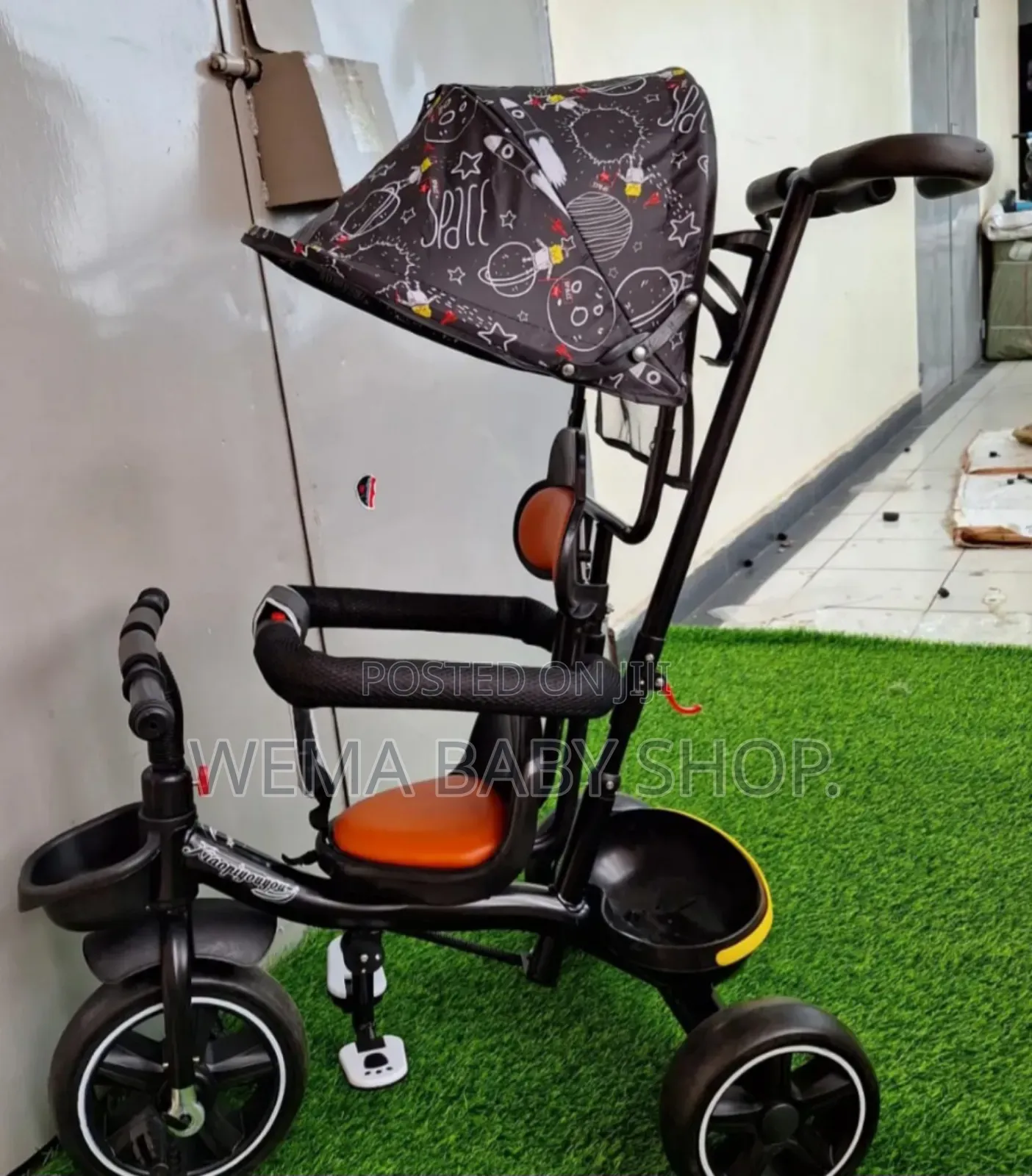 Kids Tricycle With Push Handle Canopy/Shade