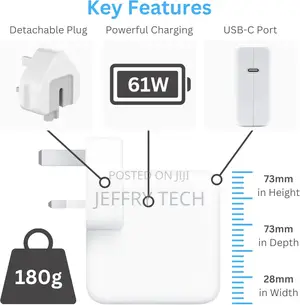 Macbook Air/Pro Charger - 61W USB C Power Adaptor With 1.8m/