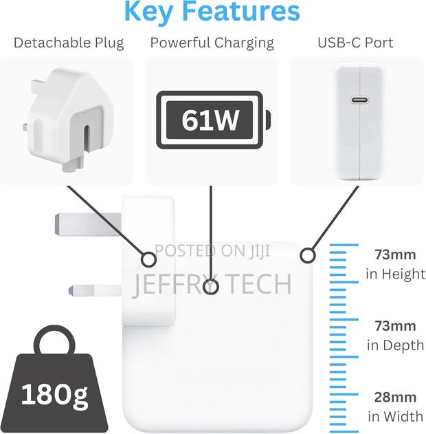 Macbook Air/Pro Charger - 61W USB C Power Adaptor With 1.8m/ - thumbnail 2