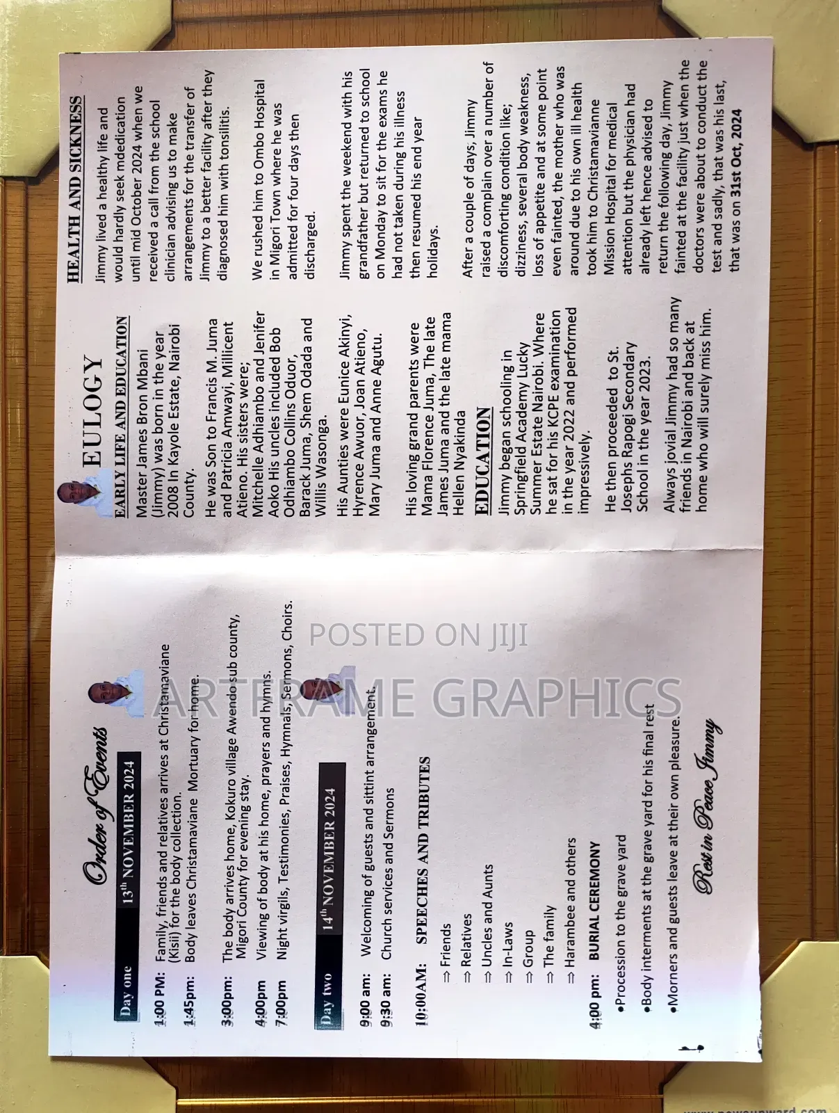 Funeral Program Printing A3