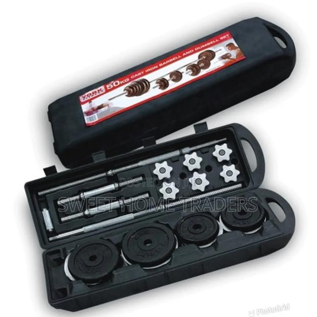 *50kg/York Barbell and Dumbbell Set With Case