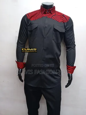 Black African Kitenge Shirts for Men With a Touch of Red