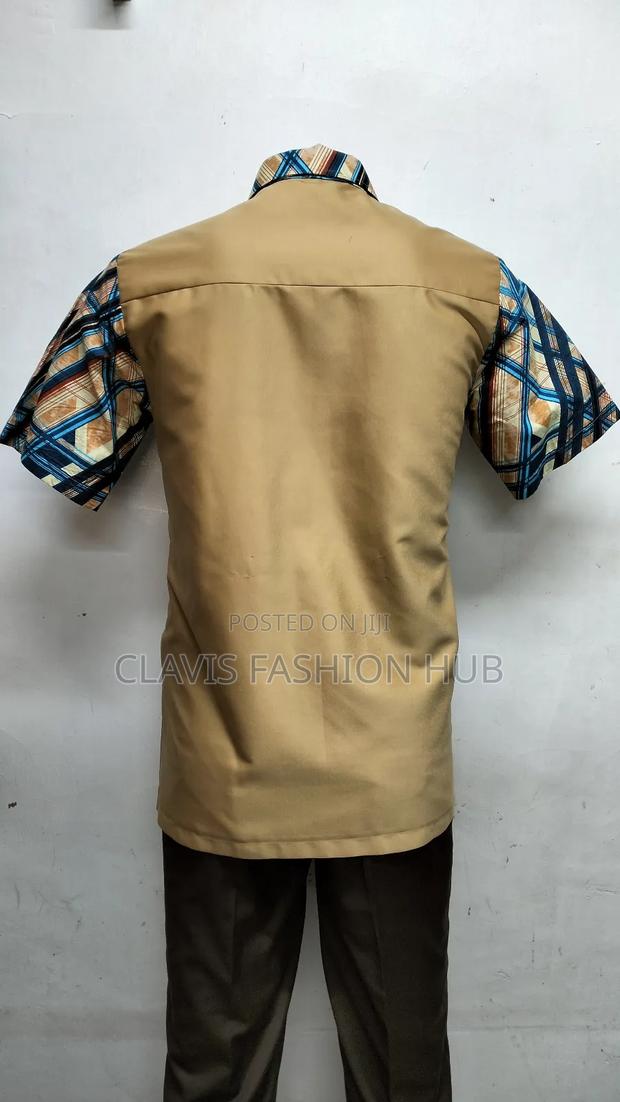 Biege and Blue Kitenge Men Shirt. Ready Made Size Large - thumbnail 2